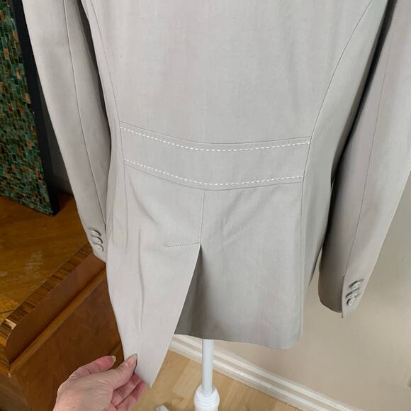 CAbi Size 10 Mist Grey Stitched Paisley Lined One Button Blazer Career Work - Picture 7 of 11